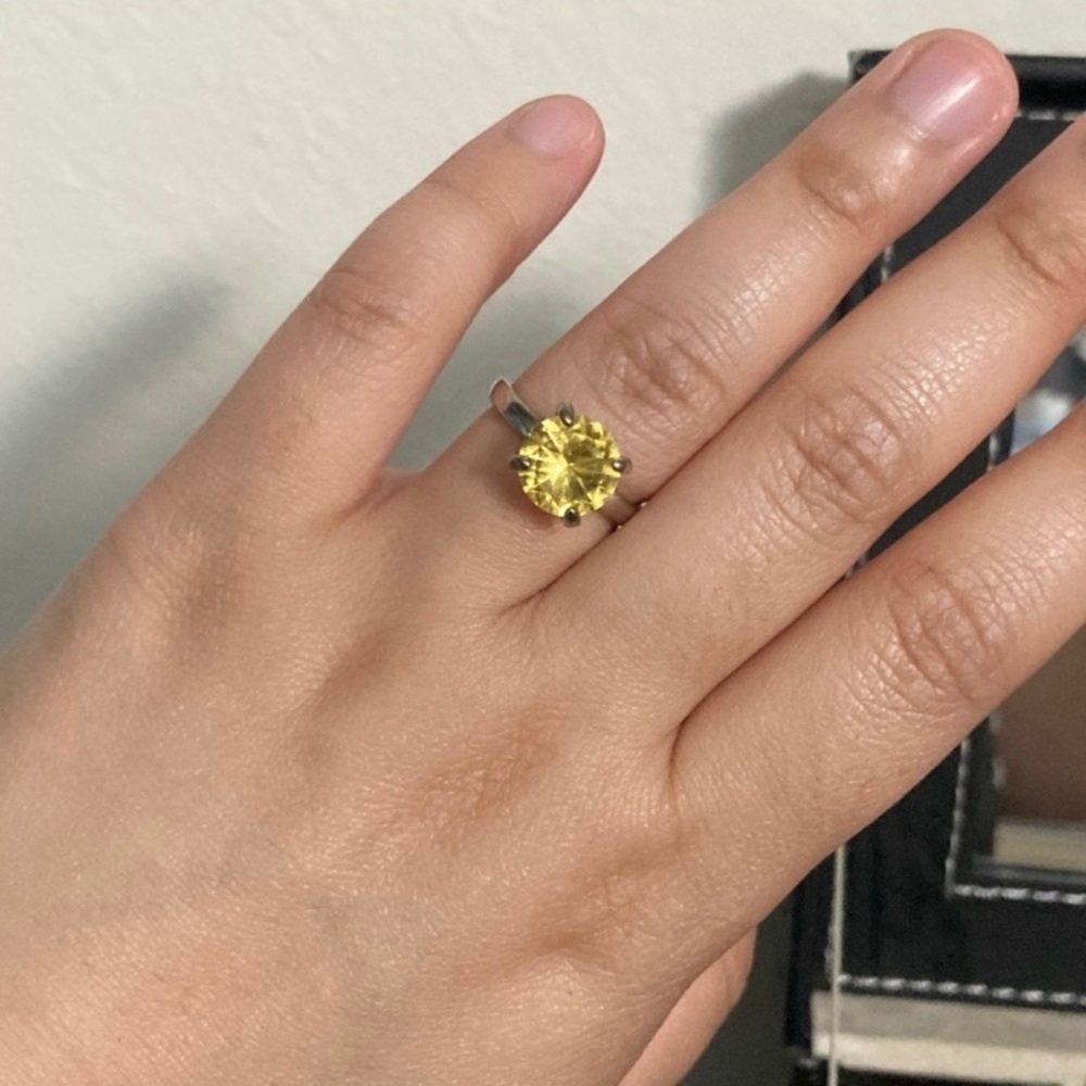 Large Citrine Ring Silver Band